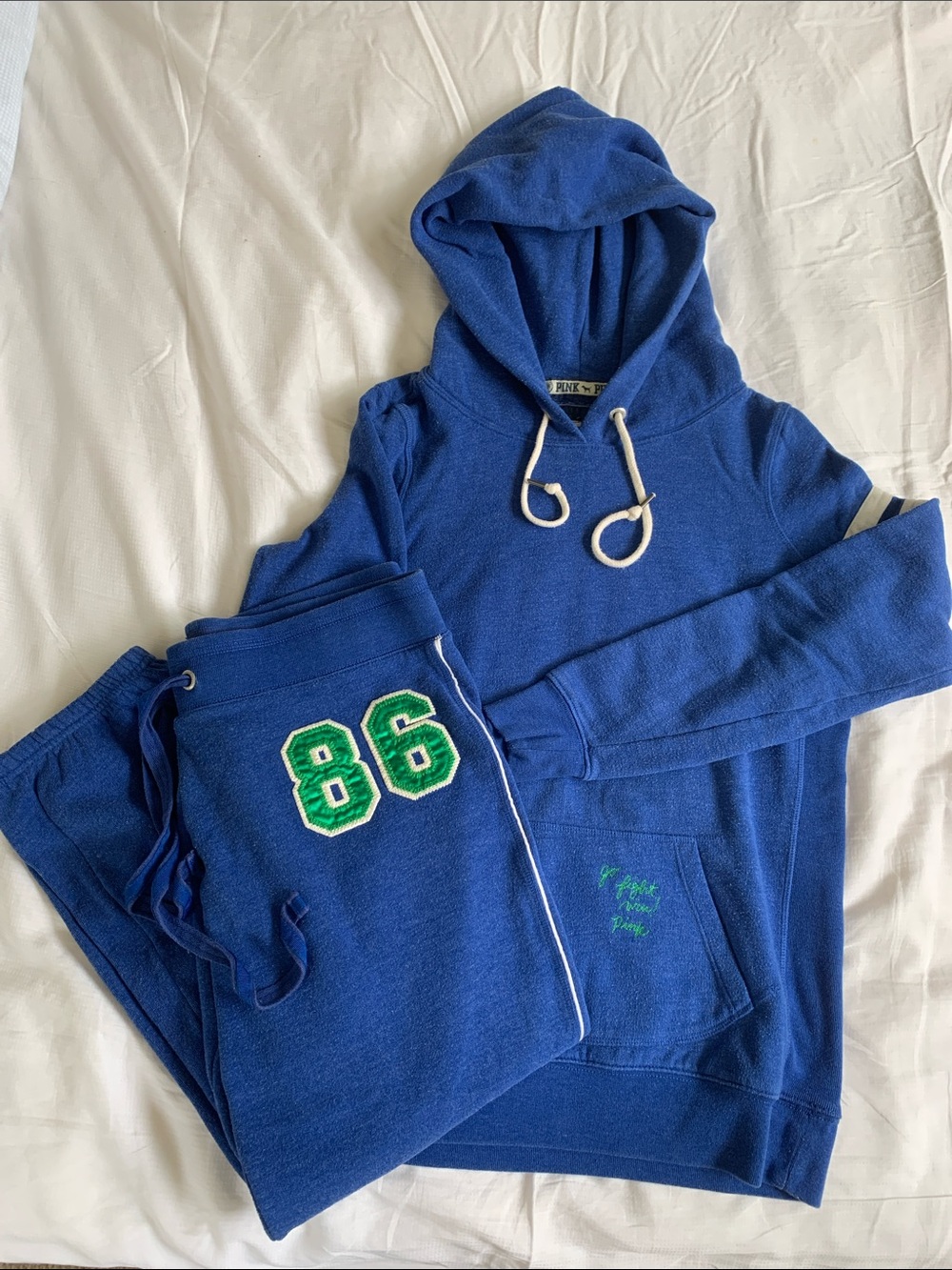 🏷️ [VS PINK] Royal Blue Y2K Collegiate "Go Fight Win" Matching Sweatsuit Set